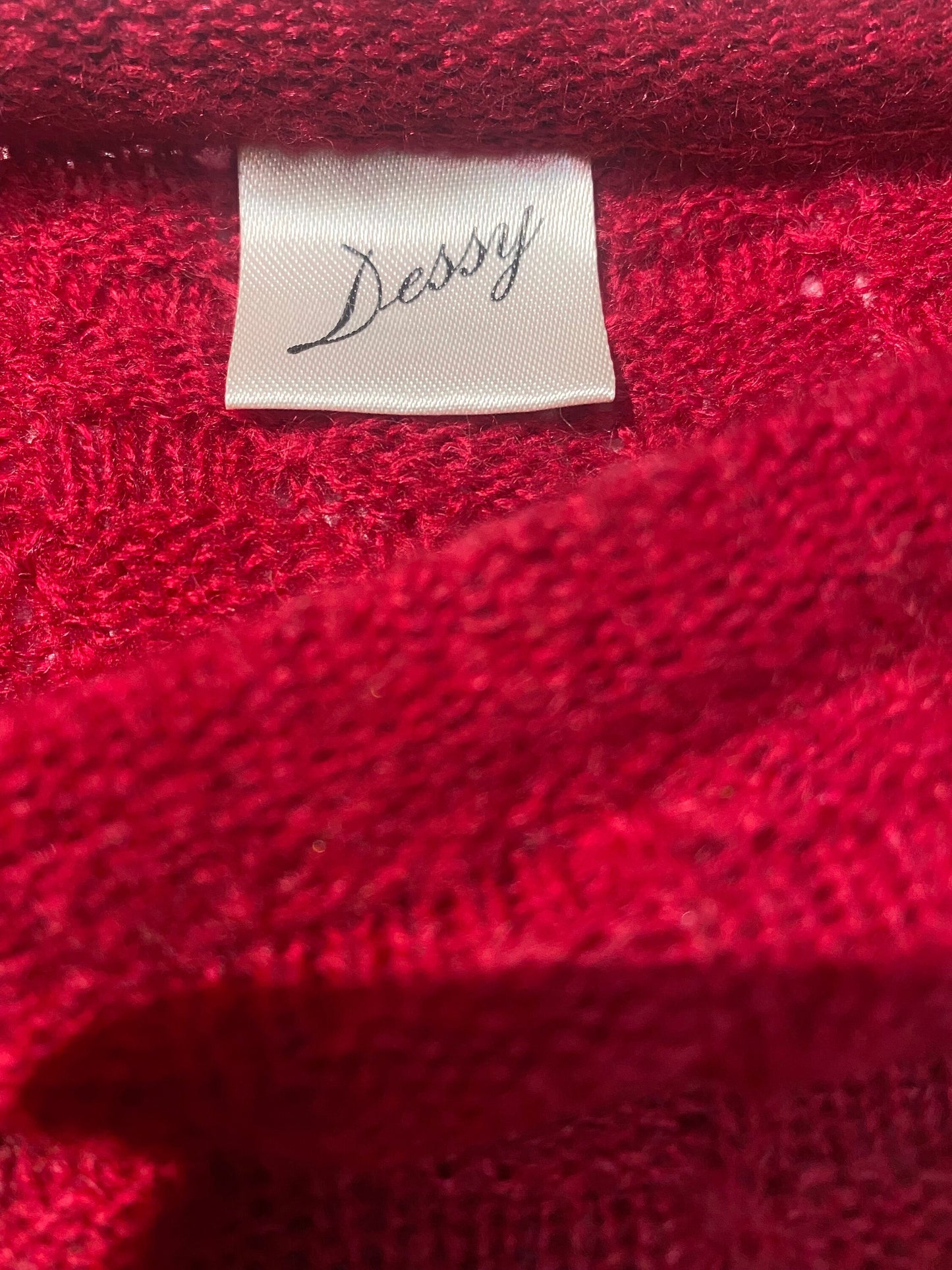 Dessy Couture mohair blend bag-sleeve crop top geometrical patterned sweater 70s BNWT Italy