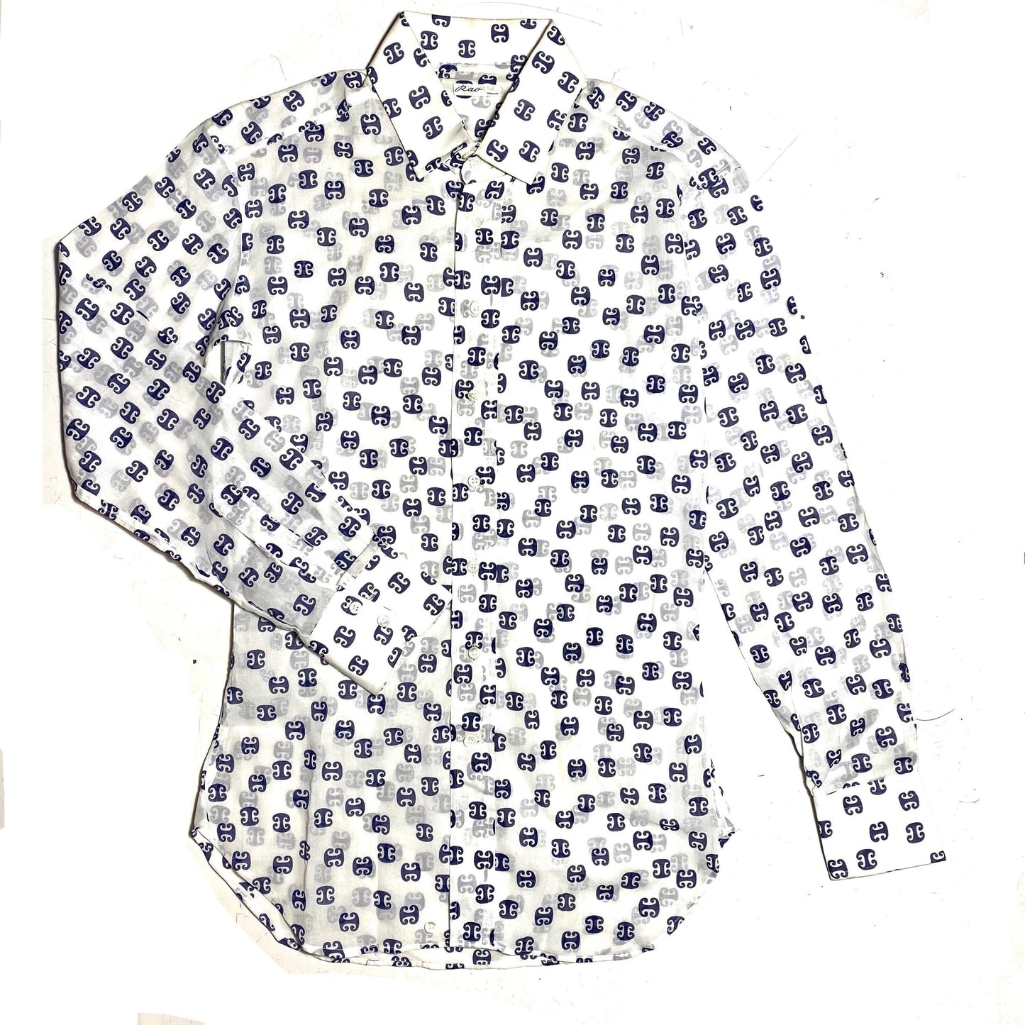 Rao tailors 1960s abstract allover white light cotton popeline shirt, very good condition