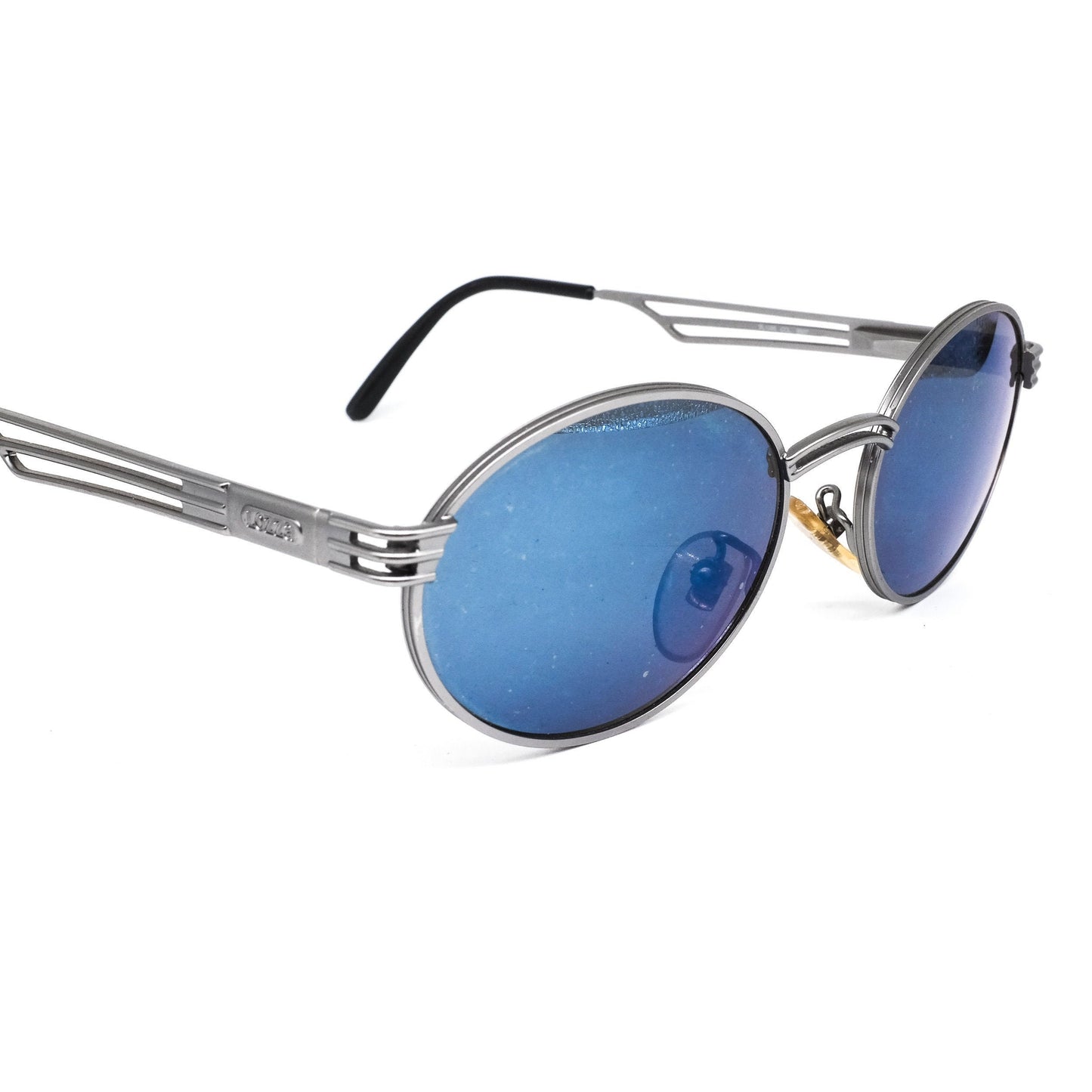 Lozza gunmetal round shaped sunglasses with cut off bridge and temples w steampunk vibe Made in italy in the 80s NOS
