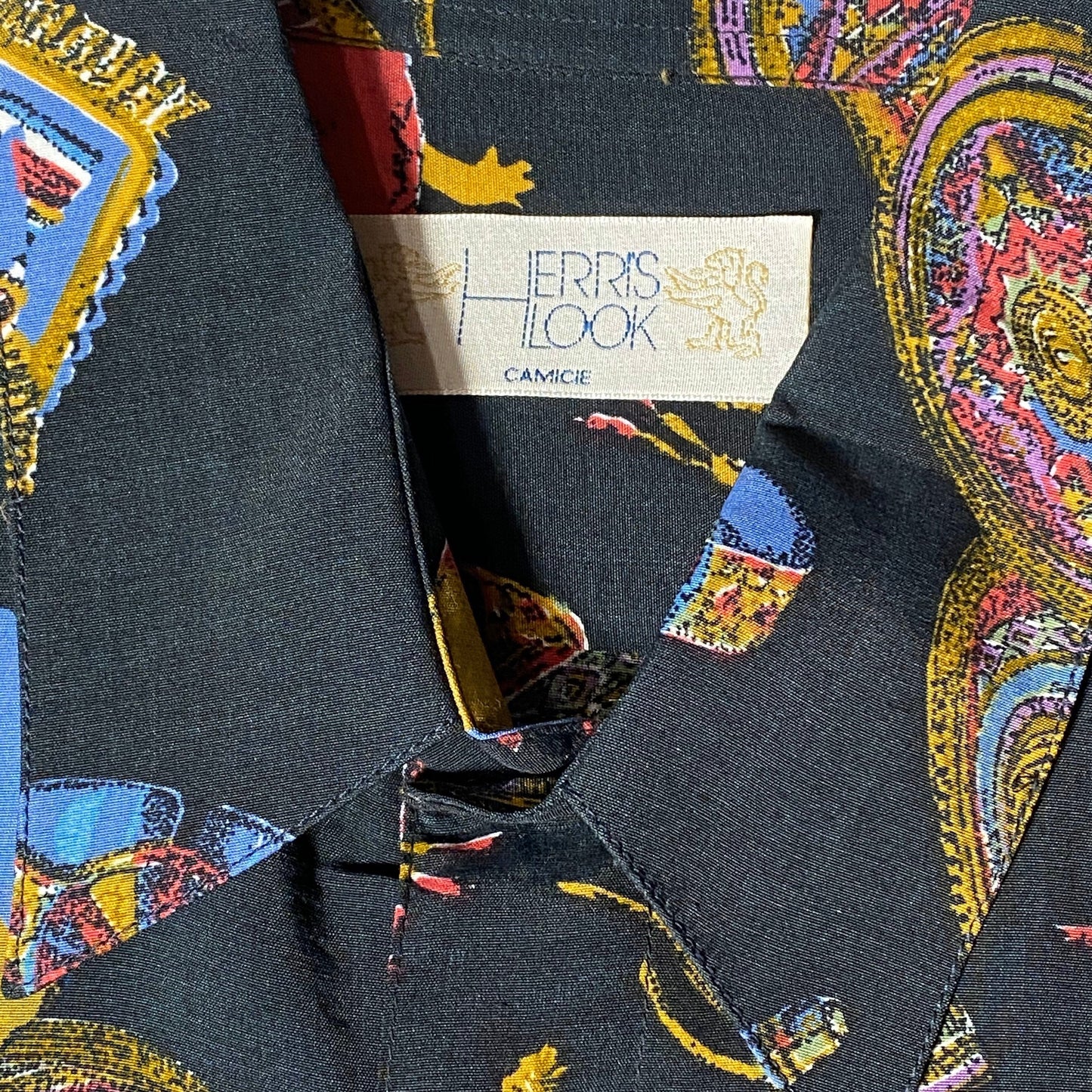 Harris Look 80s black shirt with navajo paraphernalia allover, new old stock made in Italy 2 pcs available