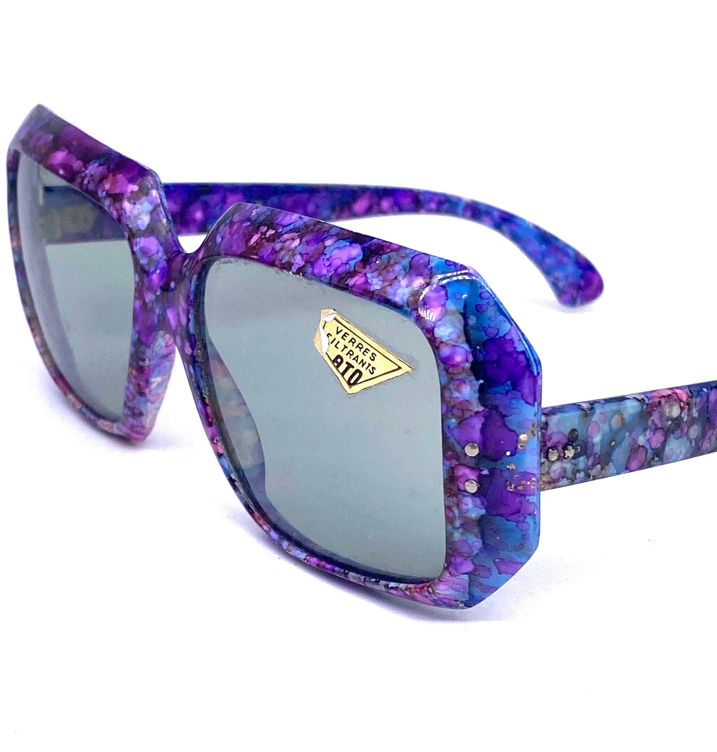 Ato France collectible squared oversized sunglasses w psychedelic texture, NOS