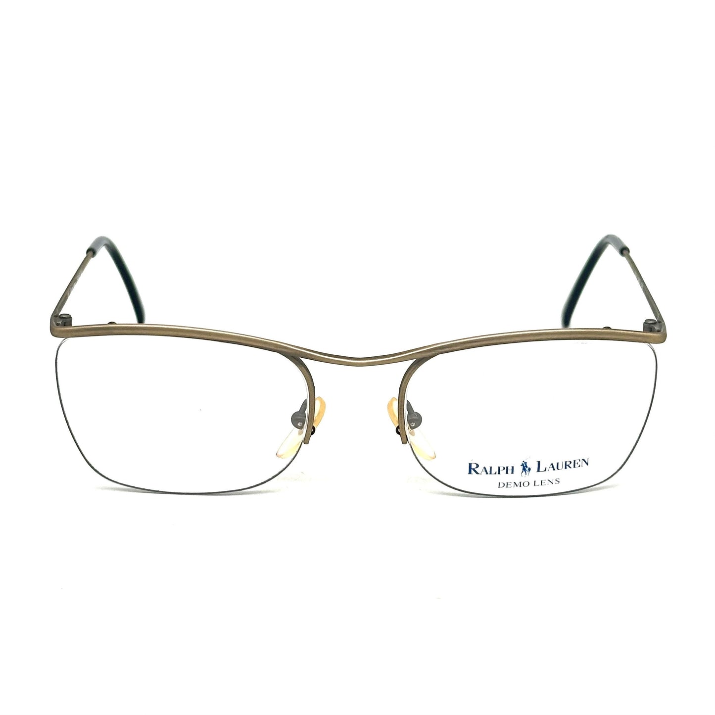 Ralph Lauren 546/M classy 50s inspired half rim square eyeglasses in antique brass metal, NOS 80s