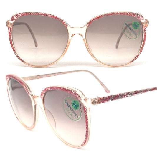 Missoni M58S red organic fantasy sunglasses w real fabric inlaid in the clear frames, NOS 80s Italy
