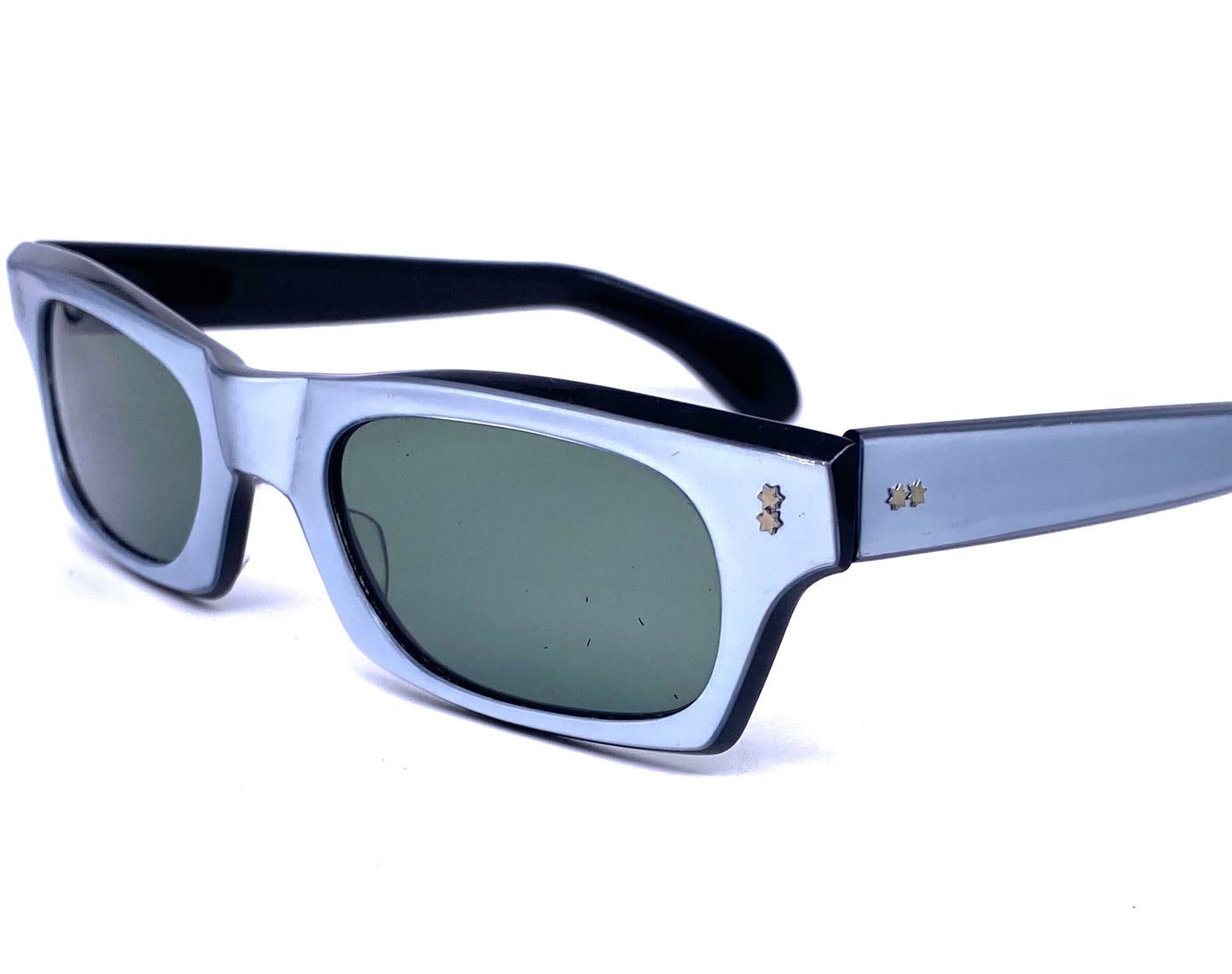 1960s Rockabilly silver sunglasses, thick square-rectangular frames hand made France, NOS