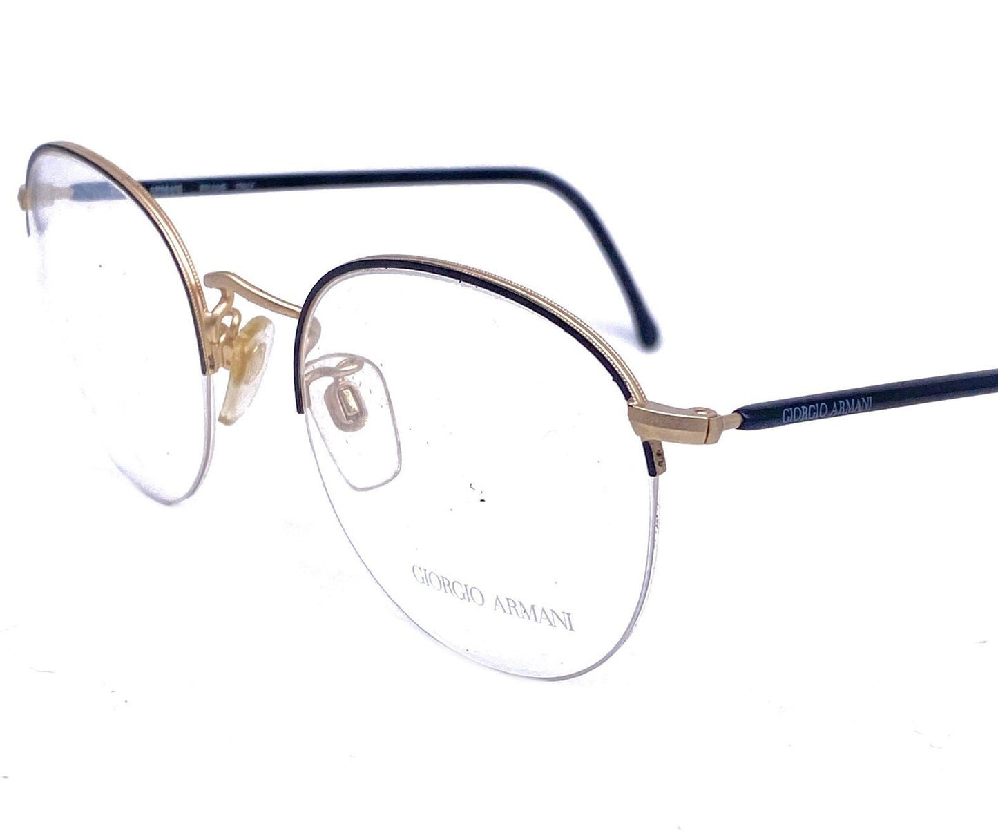Giorgio Armani 142 round half rimmed glasses with black temples, NOS 80s Italy