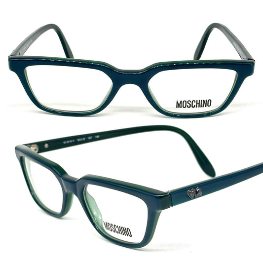 Moschino M3516-V green cateye rectangle glasses frames hand made in Italy; 90s NoS