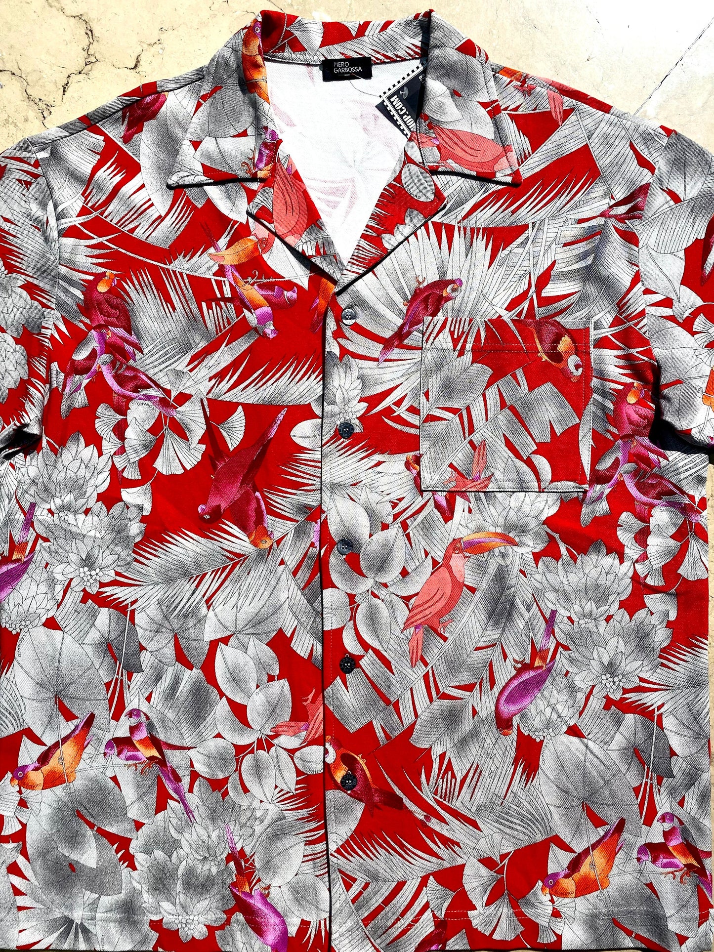 Leonard Paris cotton piquet tropical flowers & Birds shirt by P.Garbossa