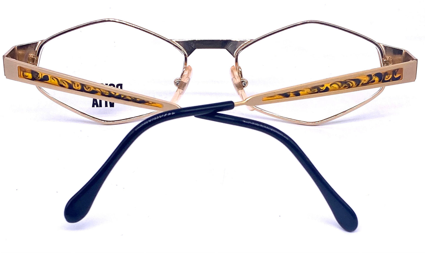 Dolcevita rare hexagonal gold frames w amber translucent inserts by Casanova, Italy 80s NOS