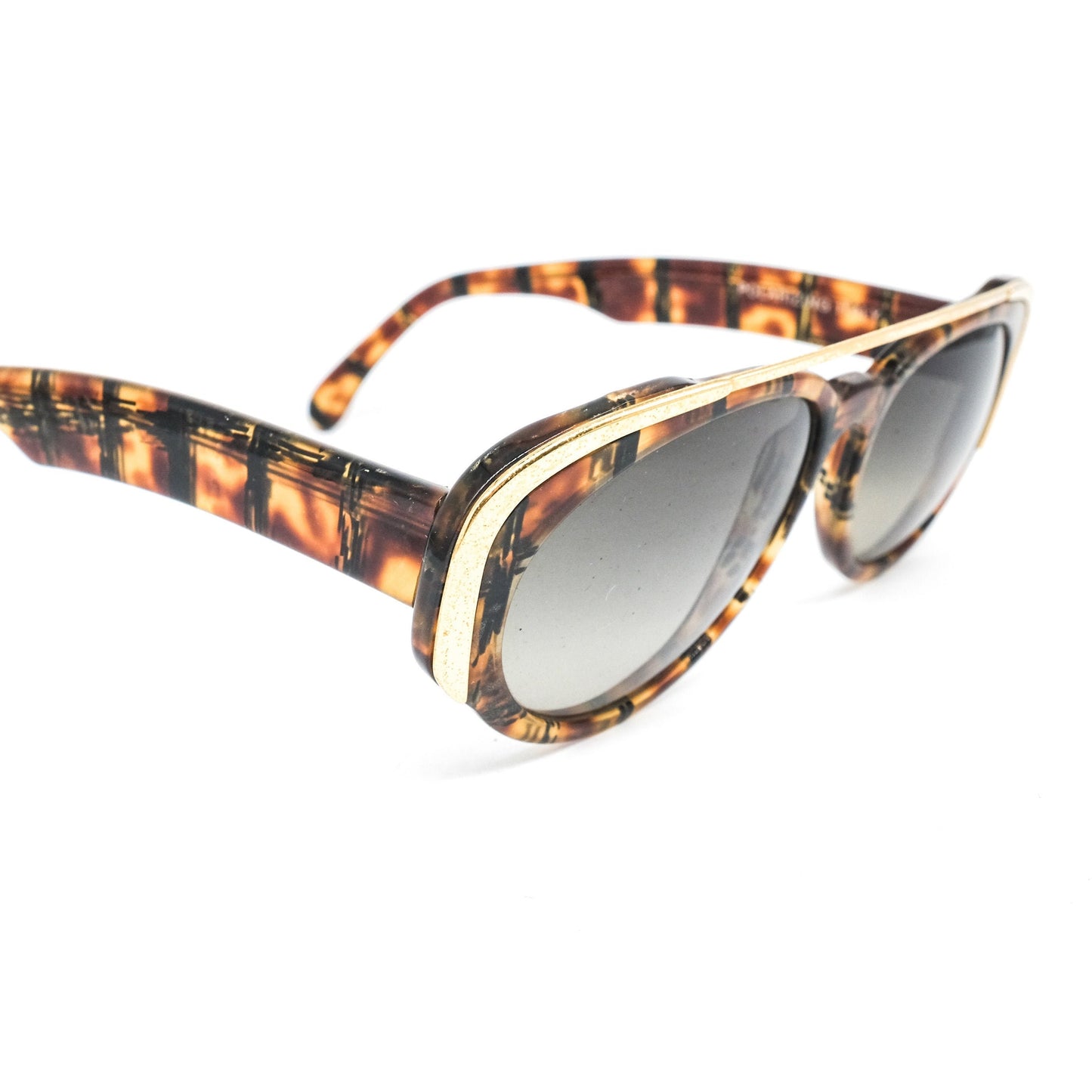 Polaroid coolest oval tortoise sunglasses w unique golden arch browline, NoS 80s Italy