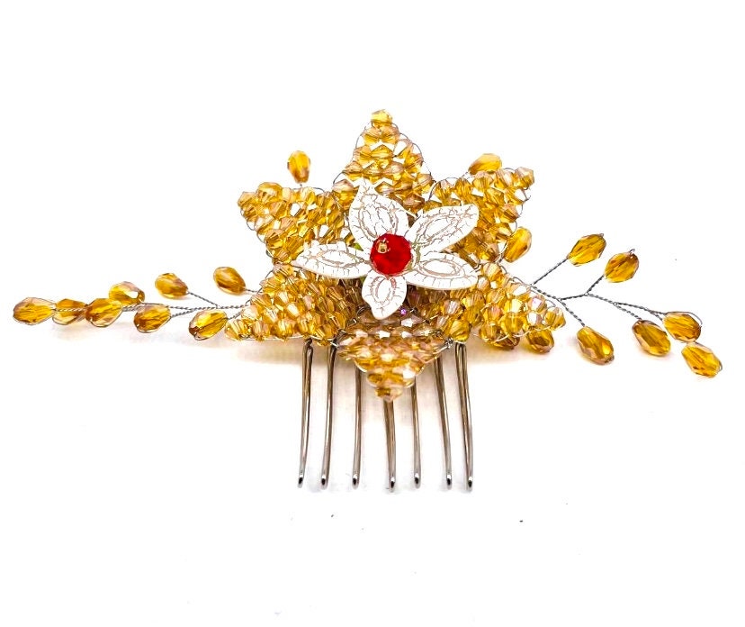 Hair Comb Crystals hand made with metal silver mading a flower glass beads