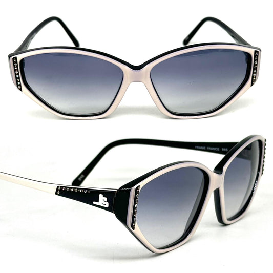 Jean-Louis Scherrer Paris frame 865 cat eye sunglasses in black and white acetate enriched with rhinestones. 90s NOS France