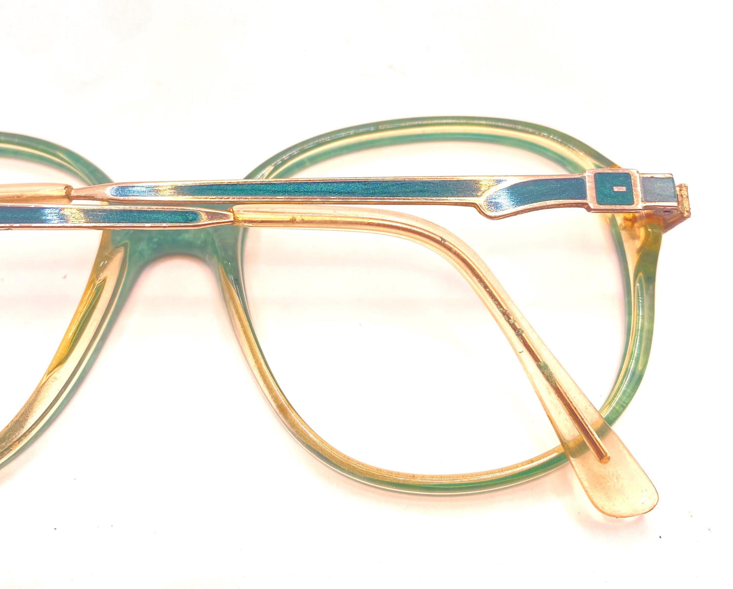 Roberta Di Camerino V35 oversized eyeglasses green/red marble frames w signature buckle temples, NOs 80s