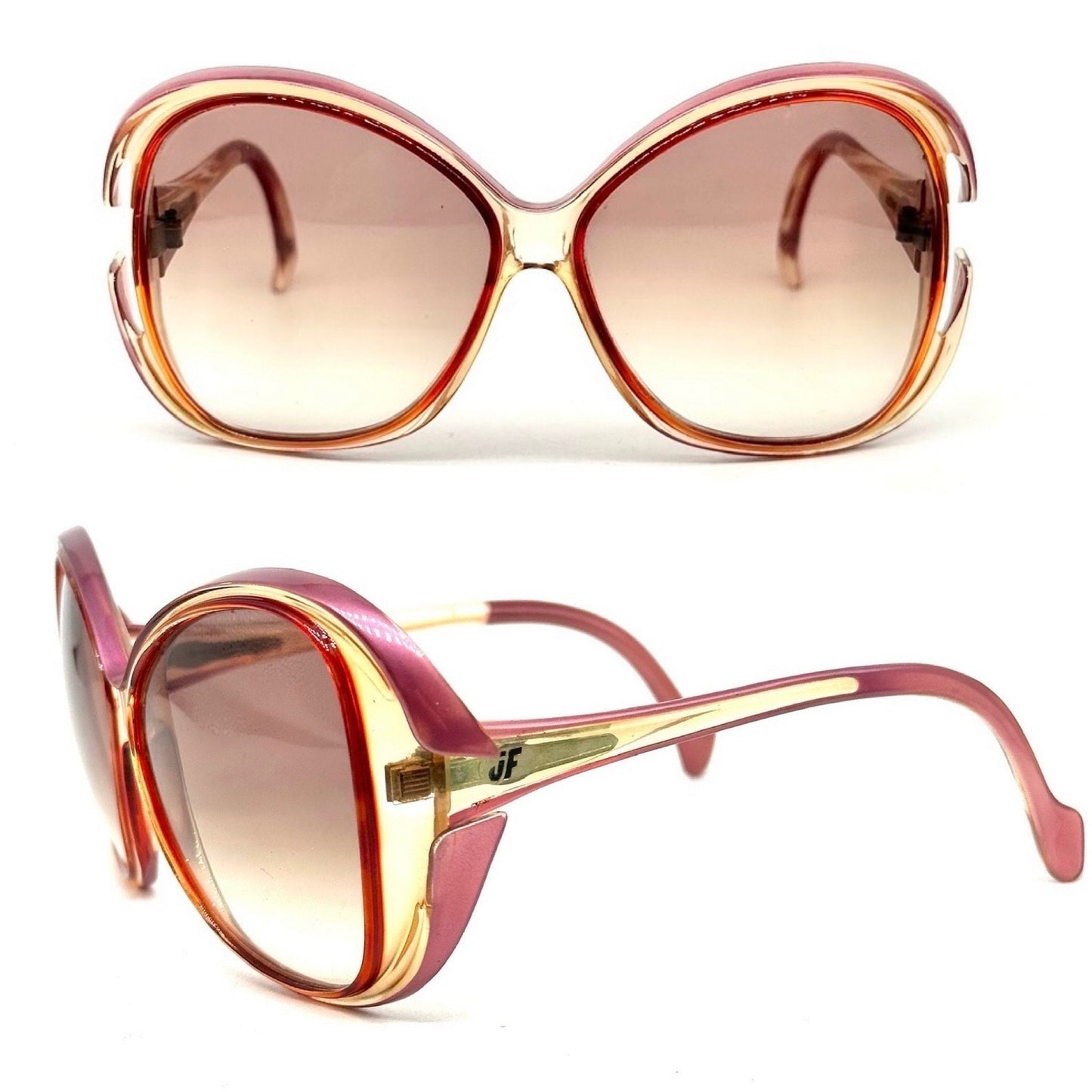Jacques FATH VERLAINE pink/red spacey oversized sunglasses, 1970s hand made France