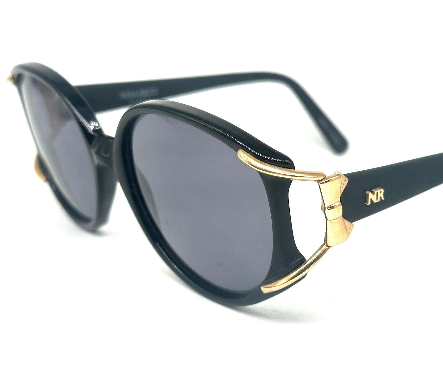 Nina Ricci classy black oversized sunglasses w golden details, NOS 90s France