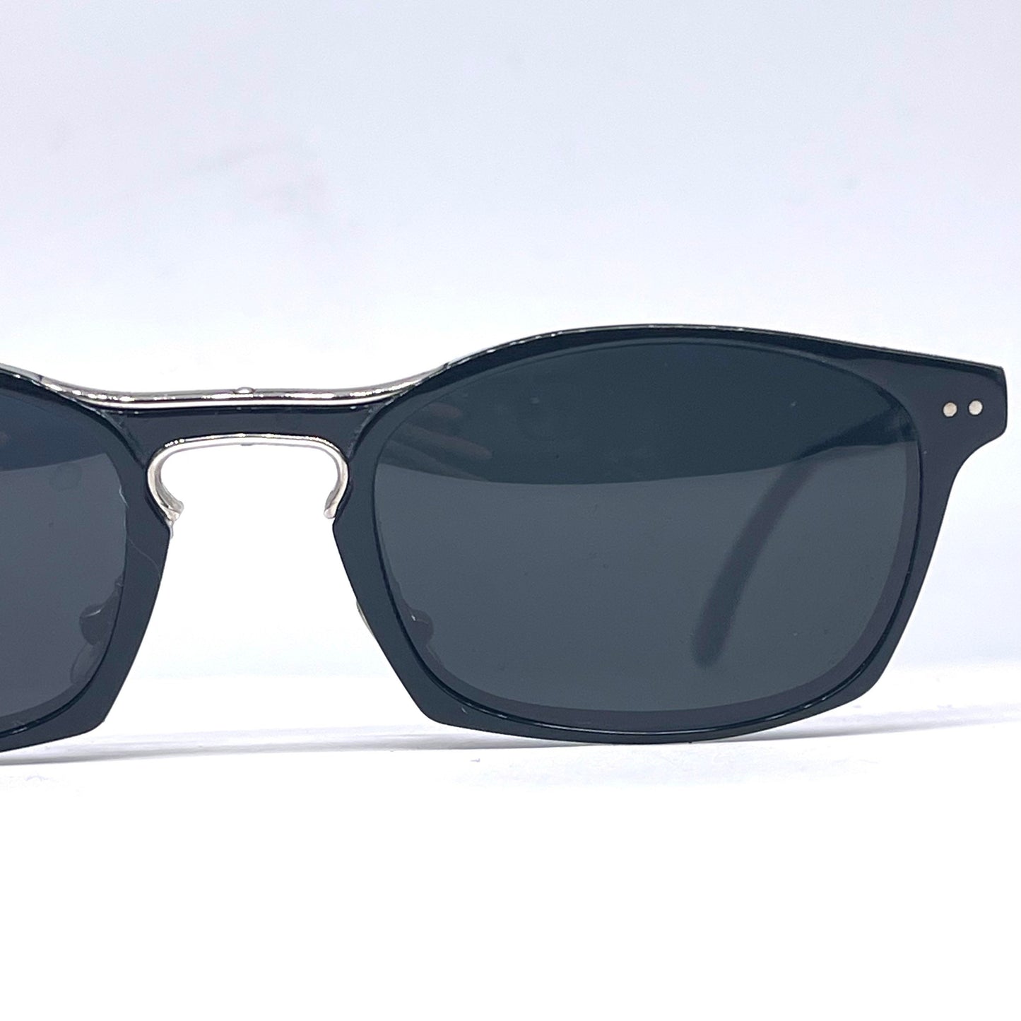 IDC 188 black rectangular sunglasses w silver metal details, hand made in France