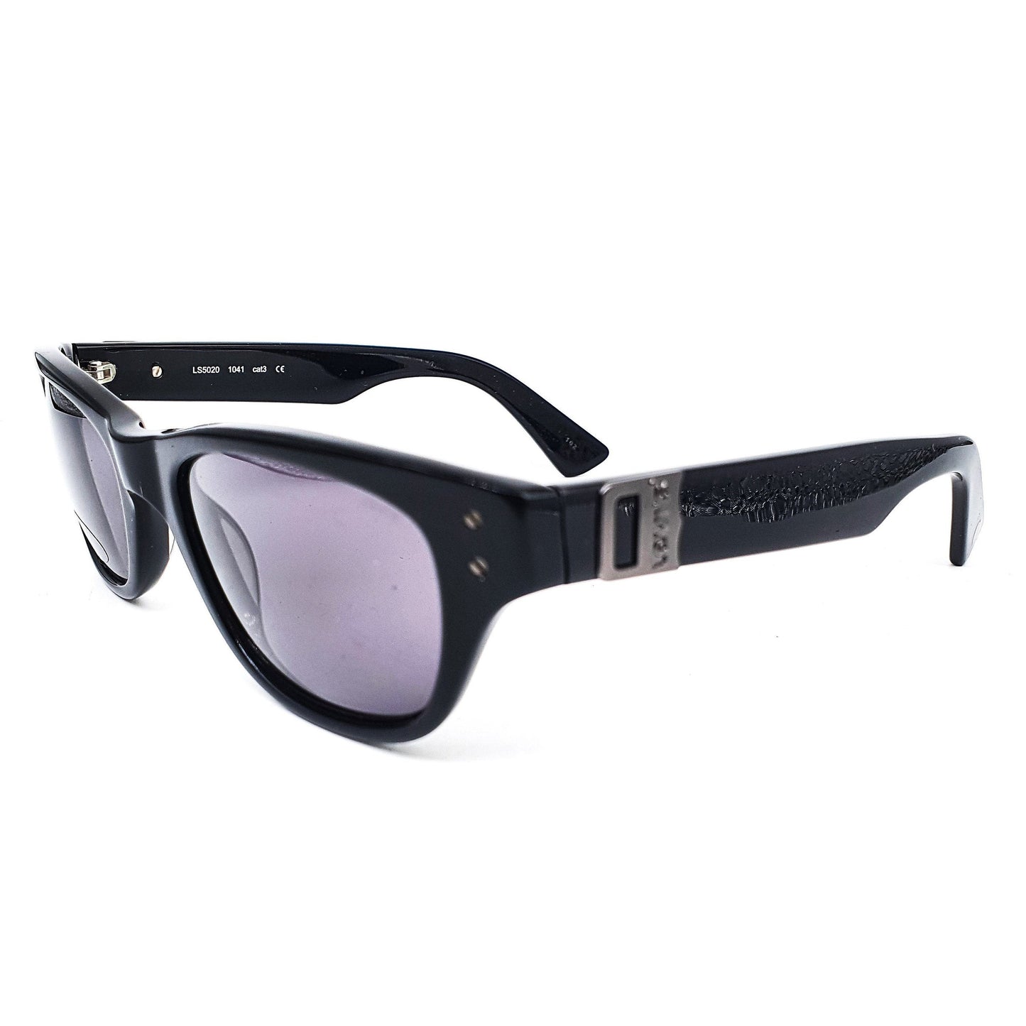 Levi’s classic retro square black acetate sunglasses with gunmetal logo inserts, NOS 90s Italy