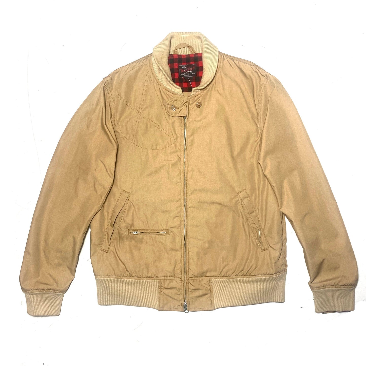 Giacca Harrington Woolrich in cotone beige taglia M, ottime condizioni, perfetta per gli Stati Uniti degli anni '90