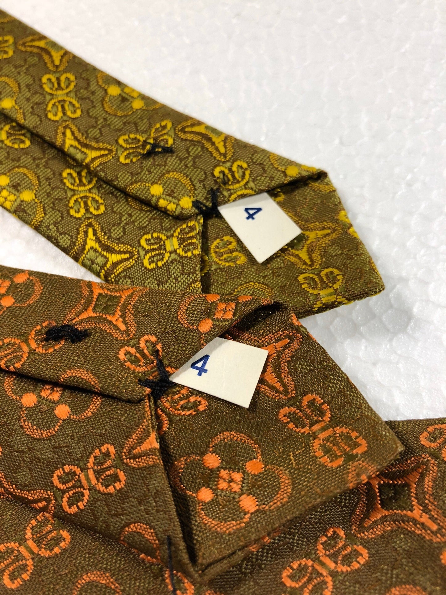 1970s NOS slim mod / psychedelic prints silk jacquard  ties, 2 colorways available