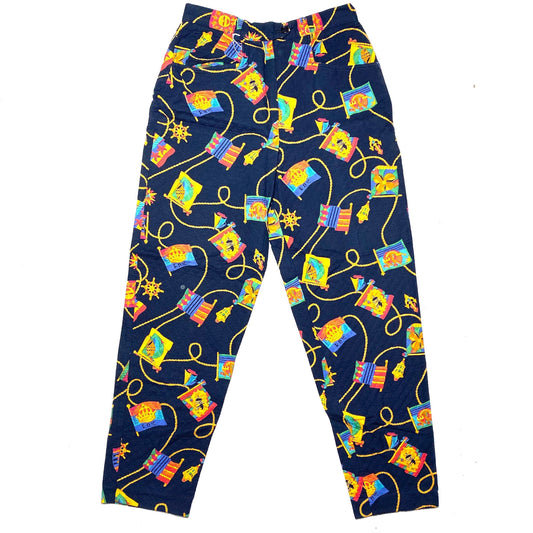 Elizabeth Ascot blue quilted cotton baroque allover ladies trousers size 42, great condition