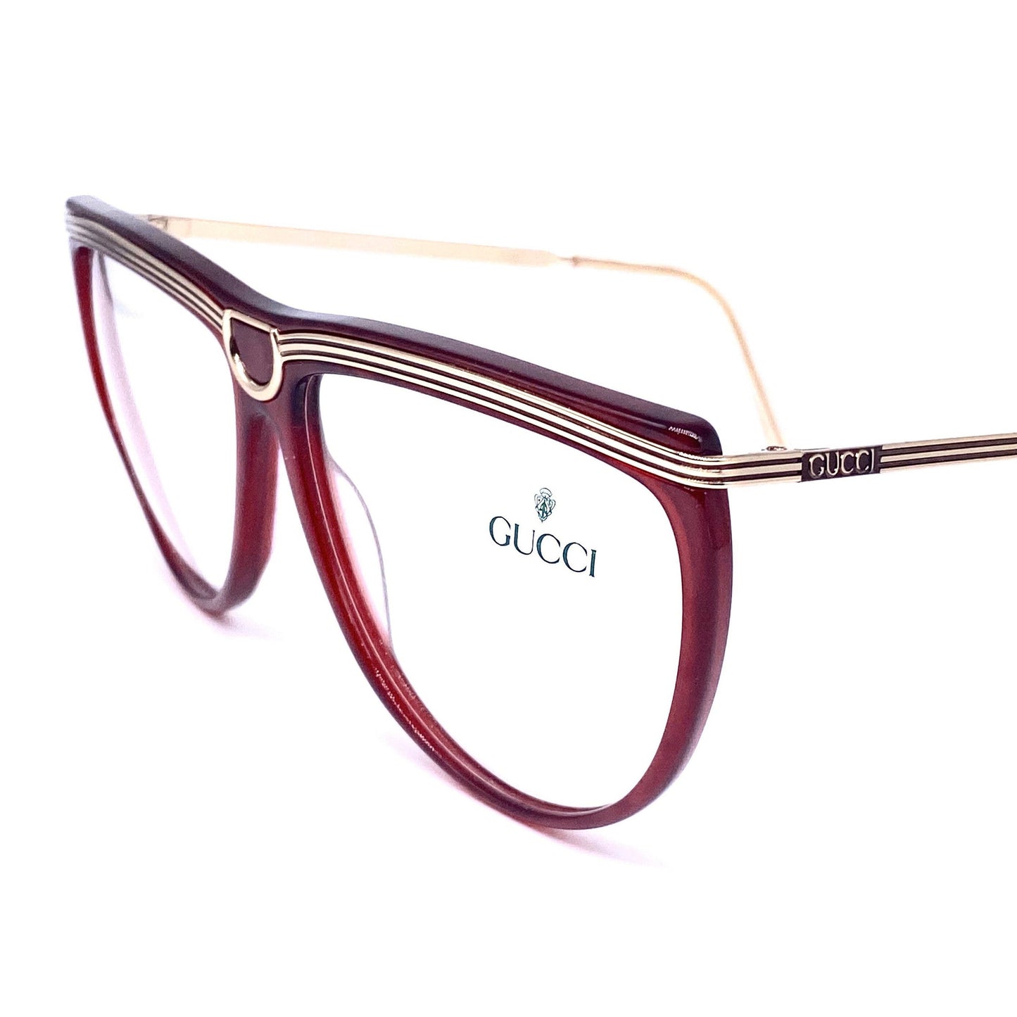 Gucci 2303 burgundy & carved gold ladies eyeglasses frames made in Italy, 1980s NoS