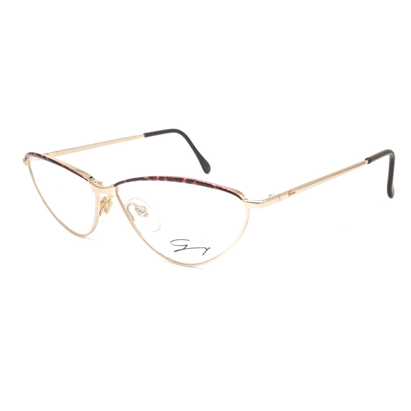 Genny 534 golden metal modernist cateye eyeglasses frames made in Italy, NOS 80s