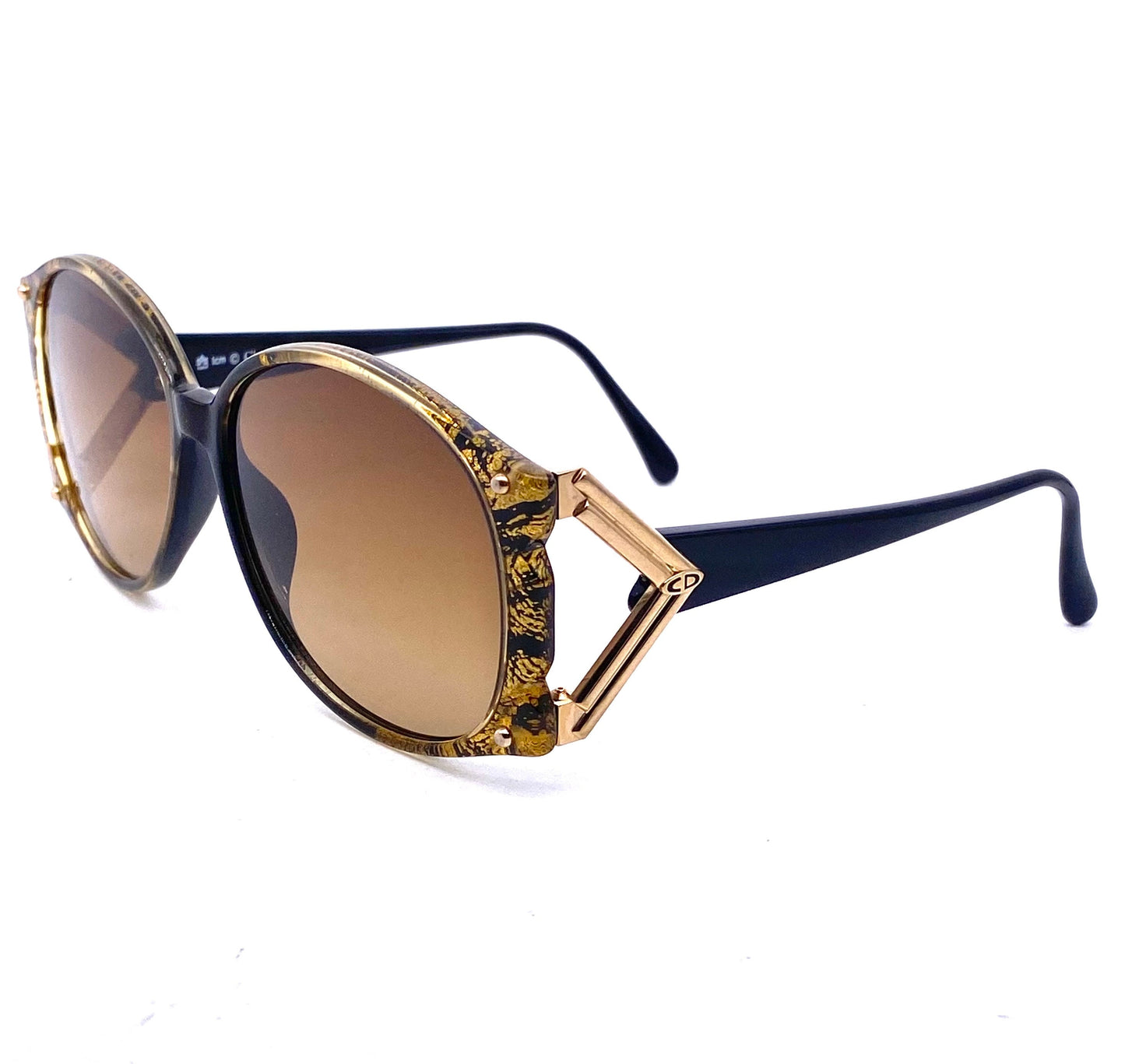 Christian Dior 2575 golden oversized cello/ metal Sunglasses with cutoff temples, 80s Germany NOS