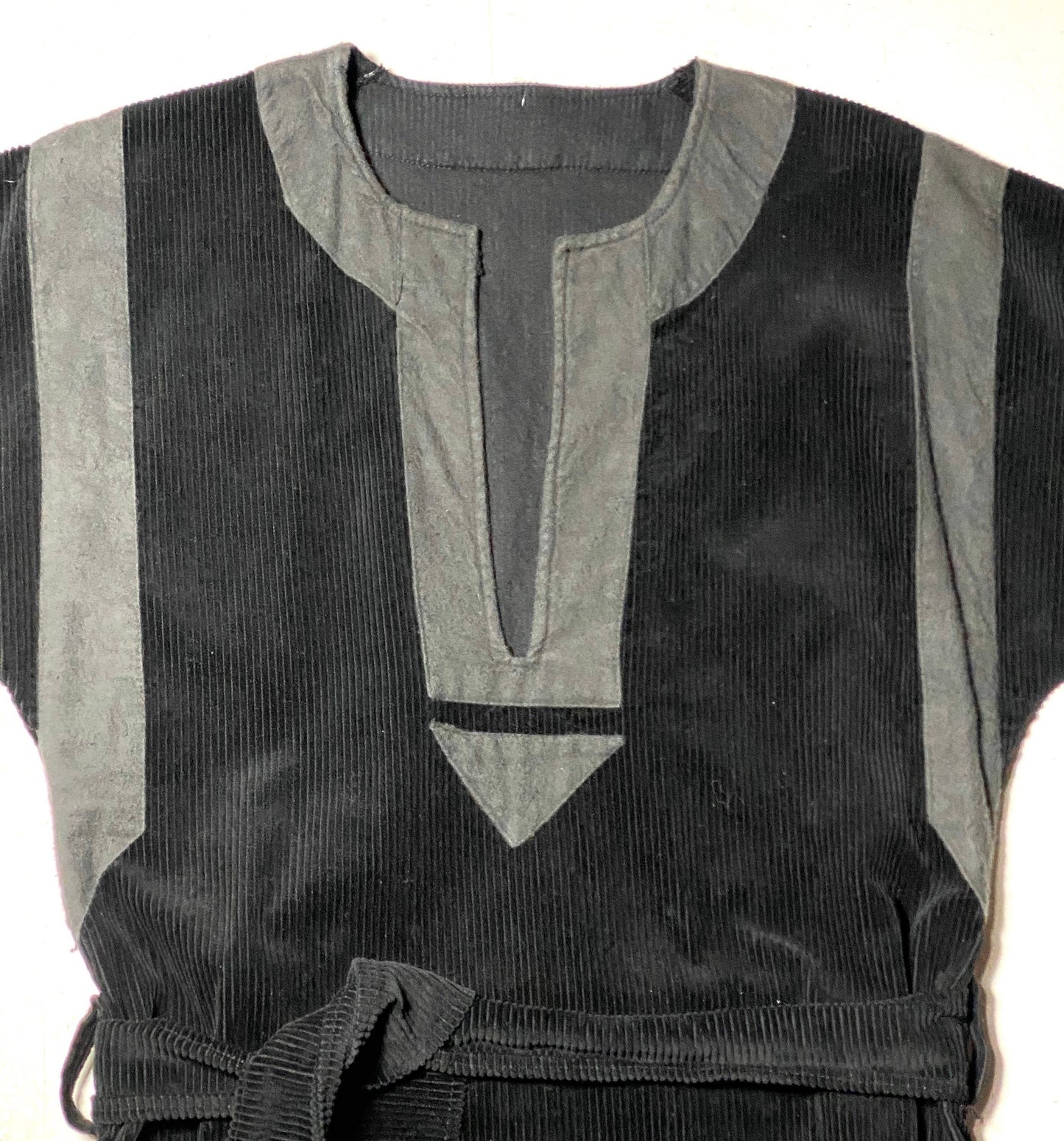 Tailor made black corduroy dress with deep keyhole collar, great condition