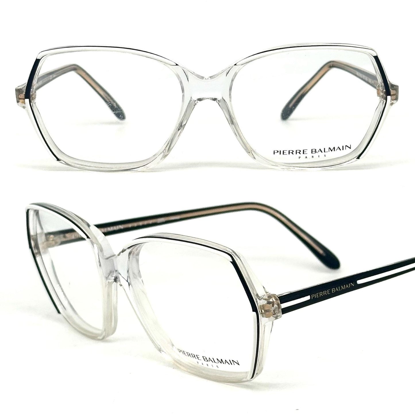Pierre Balmain 2139 white and black clear frames eyeglasses, NOS 80s Made in France