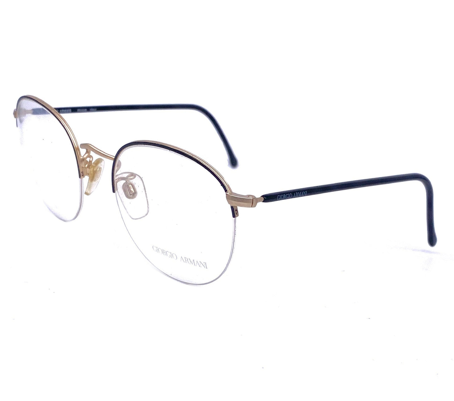 Giorgio Armani 142 round half rimmed glasses with black temples, NOS 80s Italy