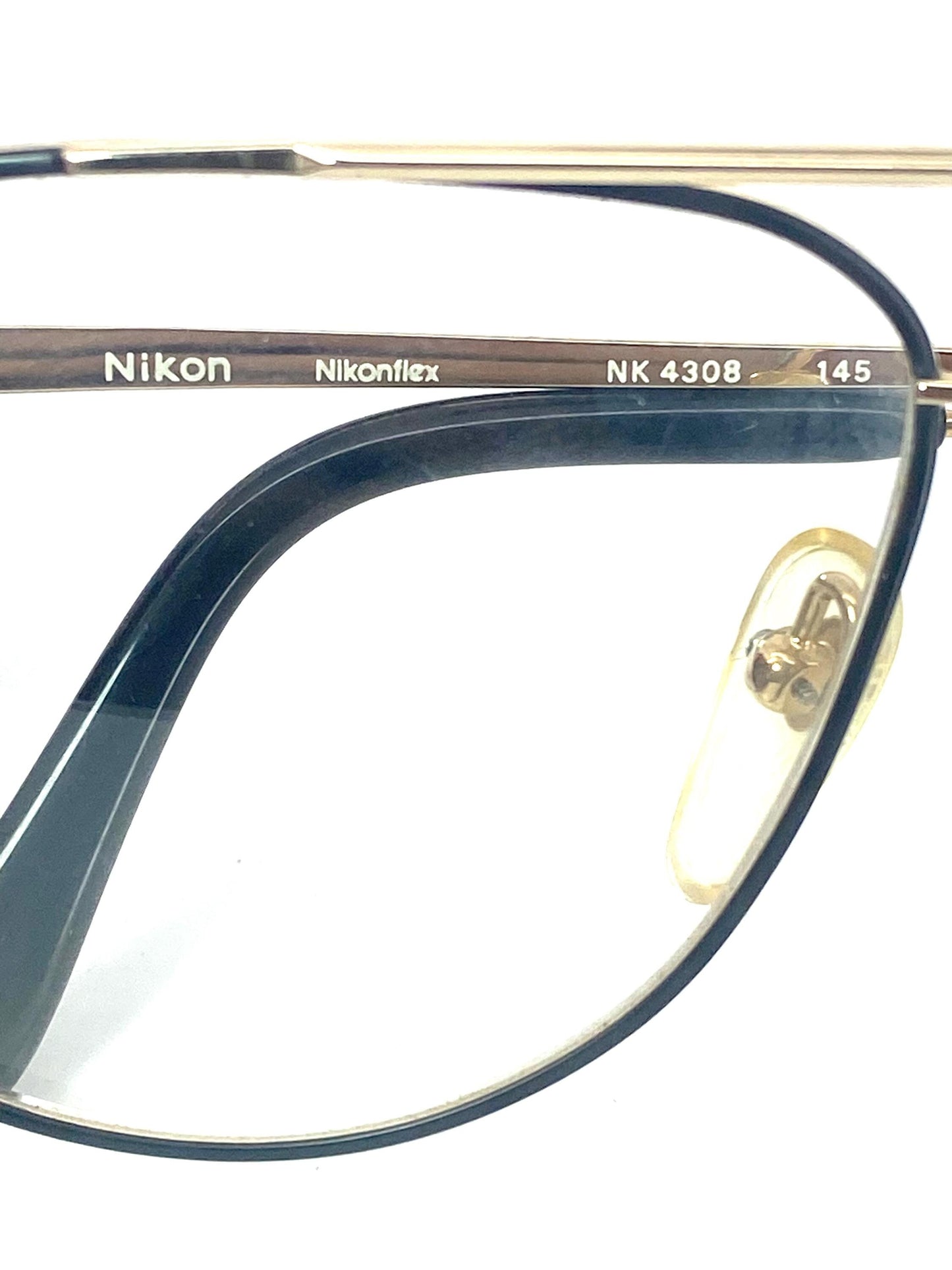 Nikon 4308 Japan classy gold titanium aviator frames w black enameled rims, NOS 80s mint