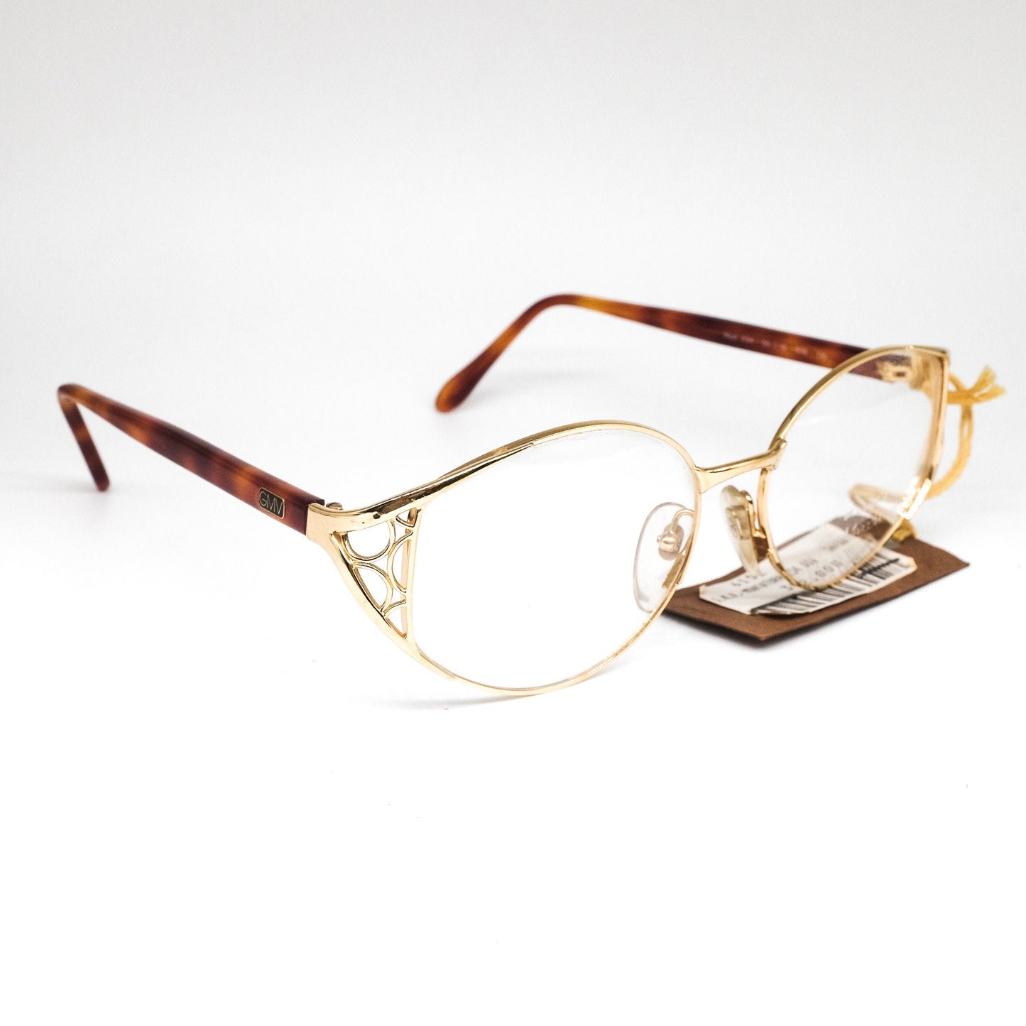 Gian Marco Venturi 034 golden metallic oval eyeglasses frames made in Italy with cut off designed hinges, NOS 1990s