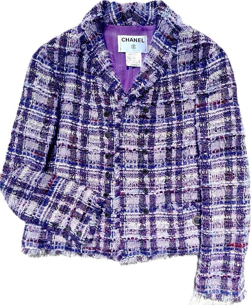 Chanel rare soft lesage purple/lavender tweed blazer jacket sz 42, as new