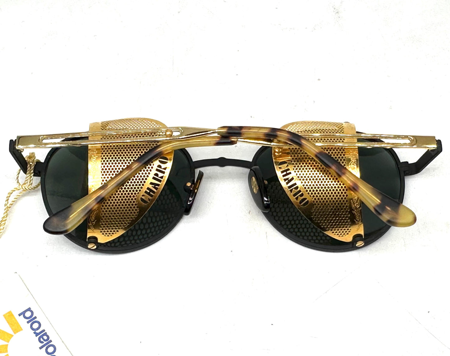 Charro rare round black-gold side shields sunglasses hand made in Italy, 80s NoS