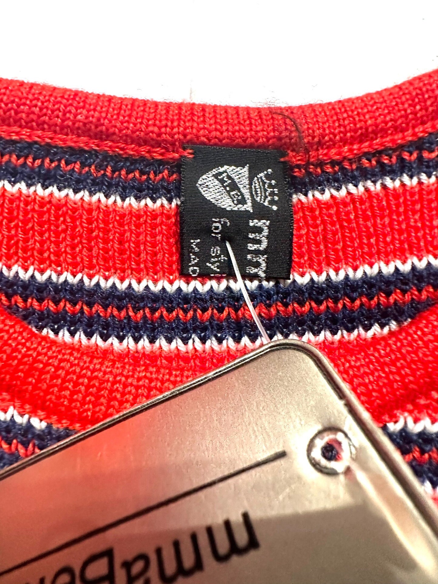 MmaBéne 1970s preppy red/navy/white striped wool knit short sleeved ladies top/ t-shirt, BNWT