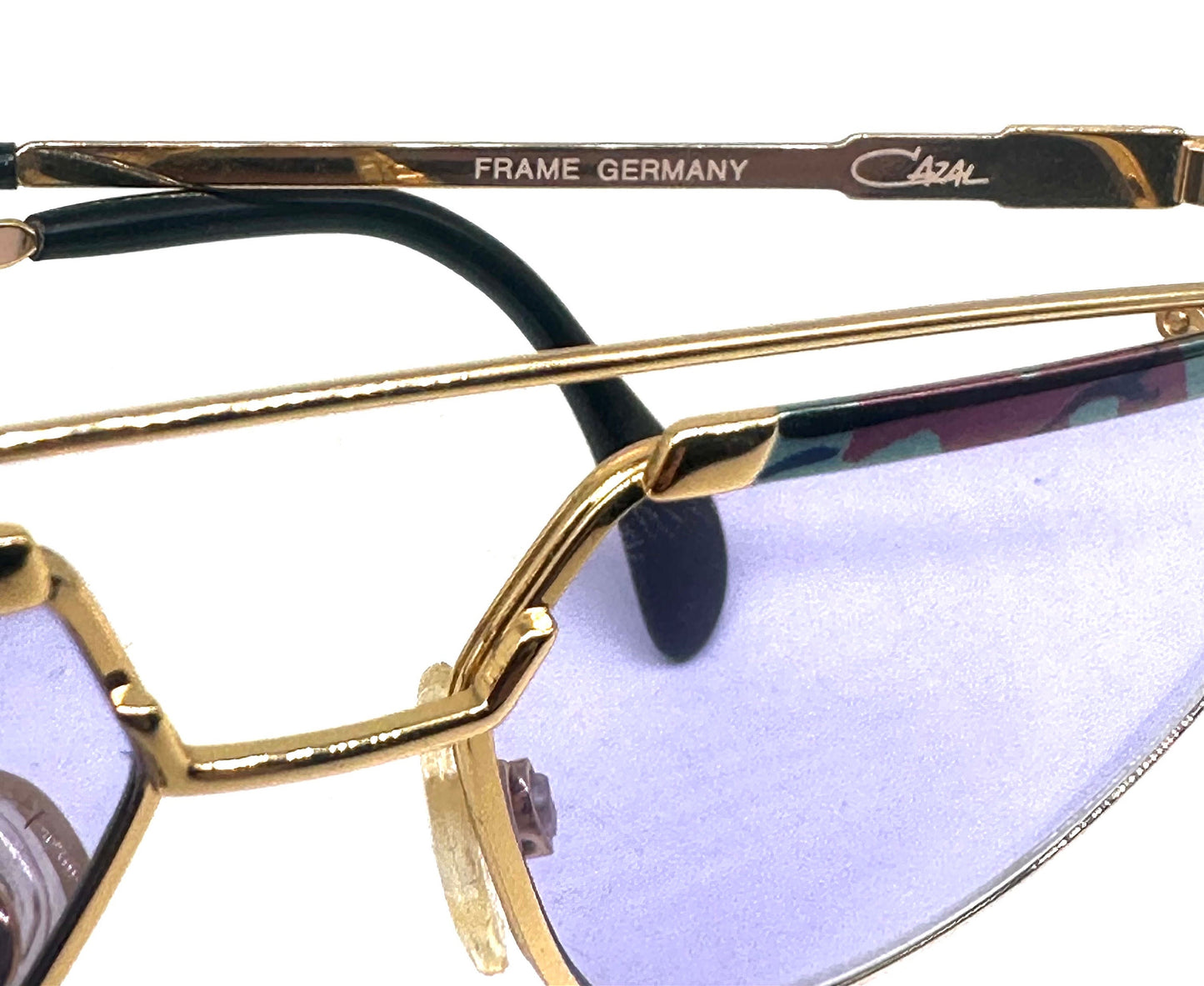 Cazal 254 avant-garde golden dbl bridge sunglssses with colorful enameled details, NoS 80s W Germany