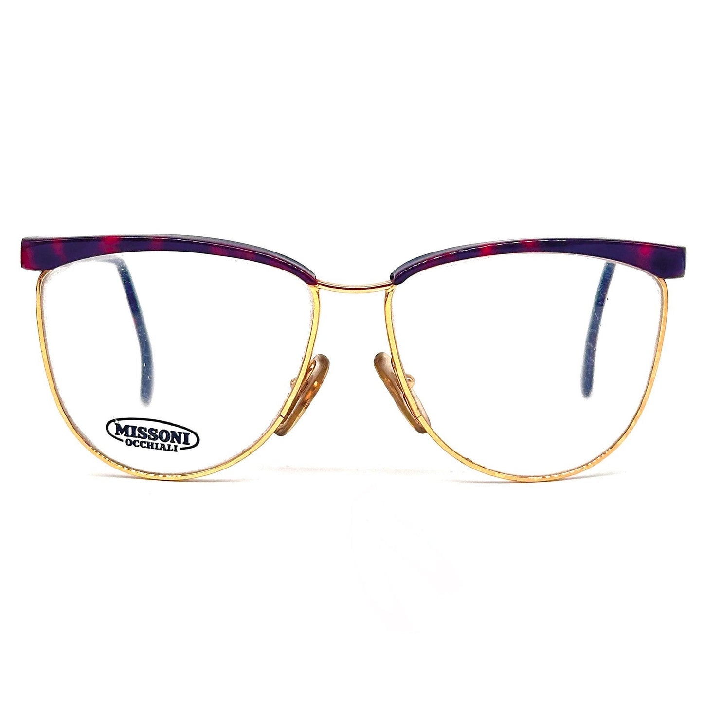 Missoni M198 gold - tortoise cateye clubmaster style glasses frames hand made in Italy, 80s NOS