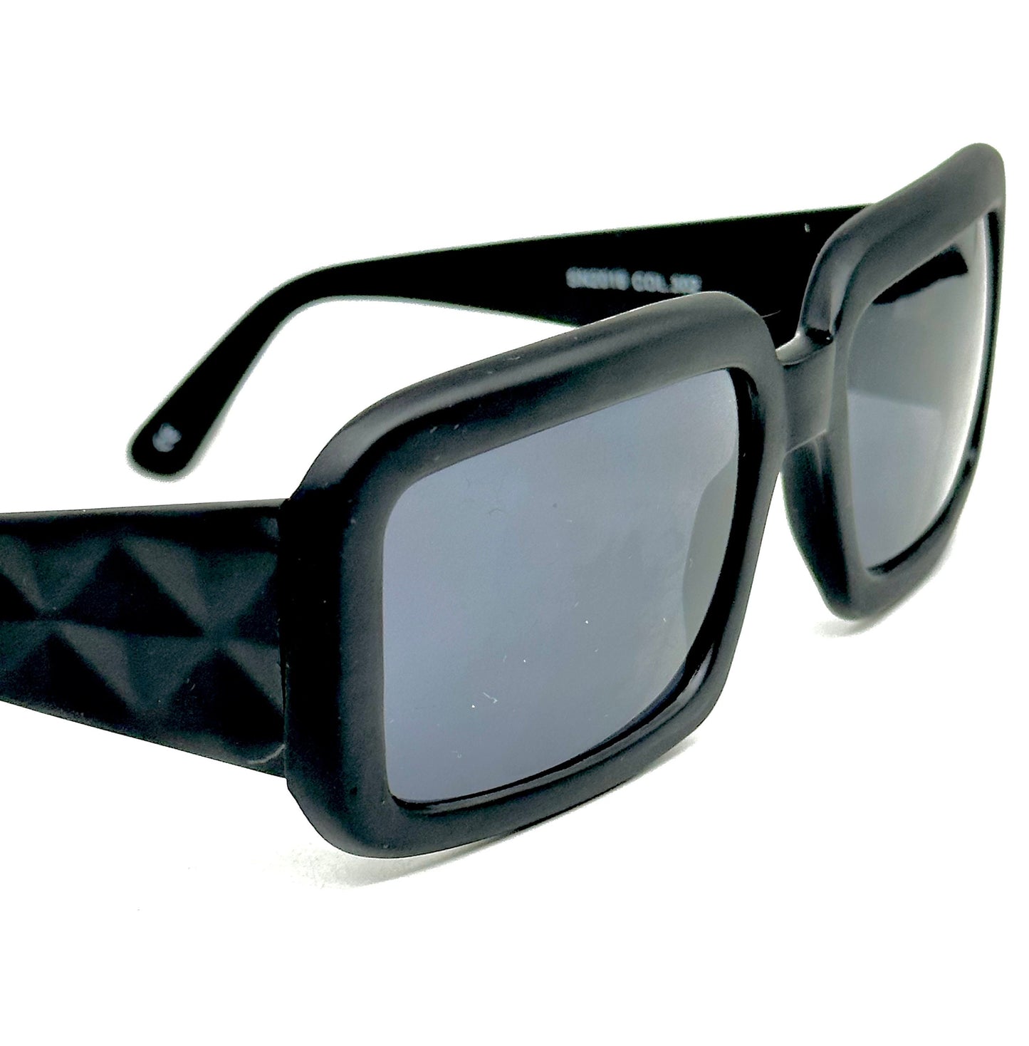 Nafta black square oversized sunglasses w/ 3D matelassè temples, Matt finish; NOS 2003, Italy