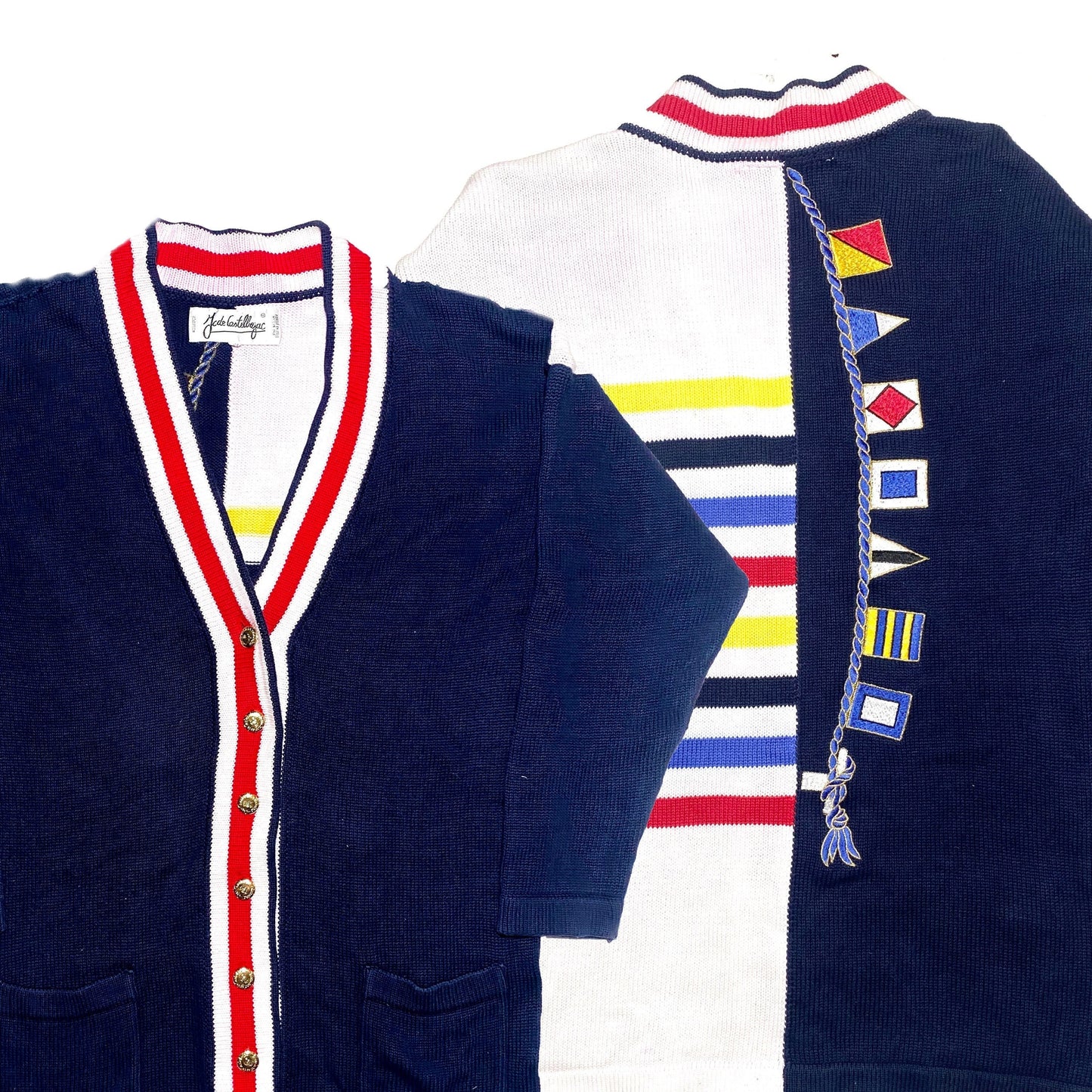 Cardigan J C De Castelbajac in cotone, stile yachting con bandiere e nodi a vela, buone condizioni
