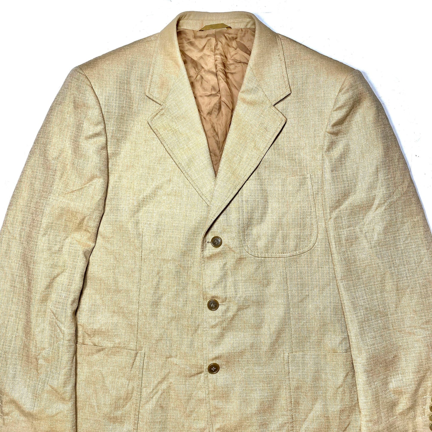 GinaLebole precious silk/wool blend beige blazer jacket, deconstructed pattern, mint condition.