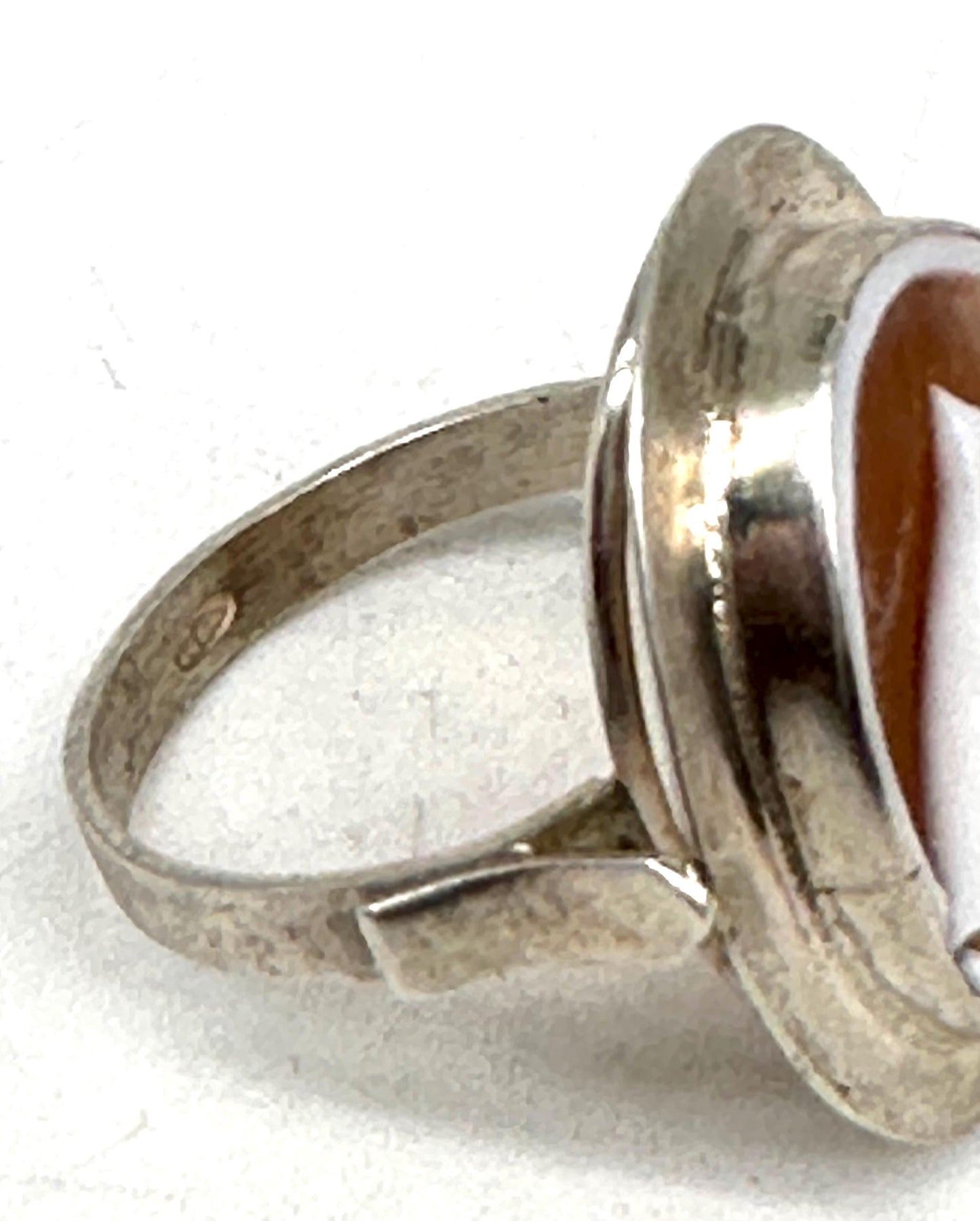All Seeing Eye - Annuit Coeptis 925 silver cameo ring, fine Italian jewelry in real shell/coral, NOS 60s