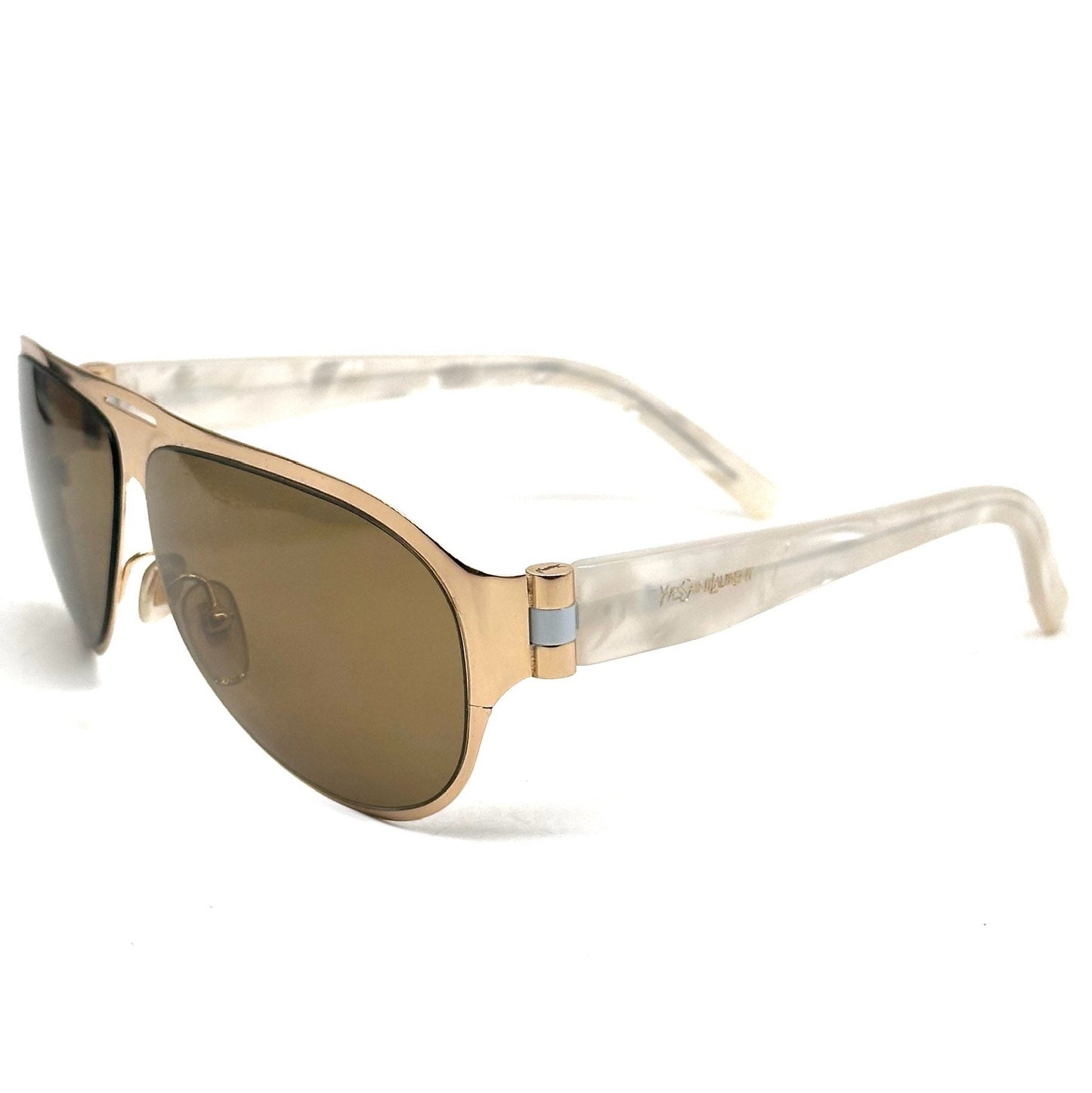 Yves Saint Laurent 6211/S sunglasses in gold and white mother of pearl temples YSL 90s NoS