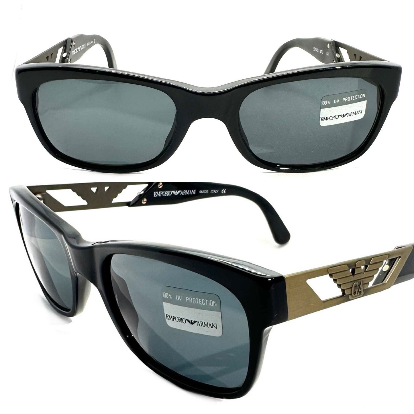 Emporio Armani 539 S black square sunglasses with eagle logo, 1980s NOS