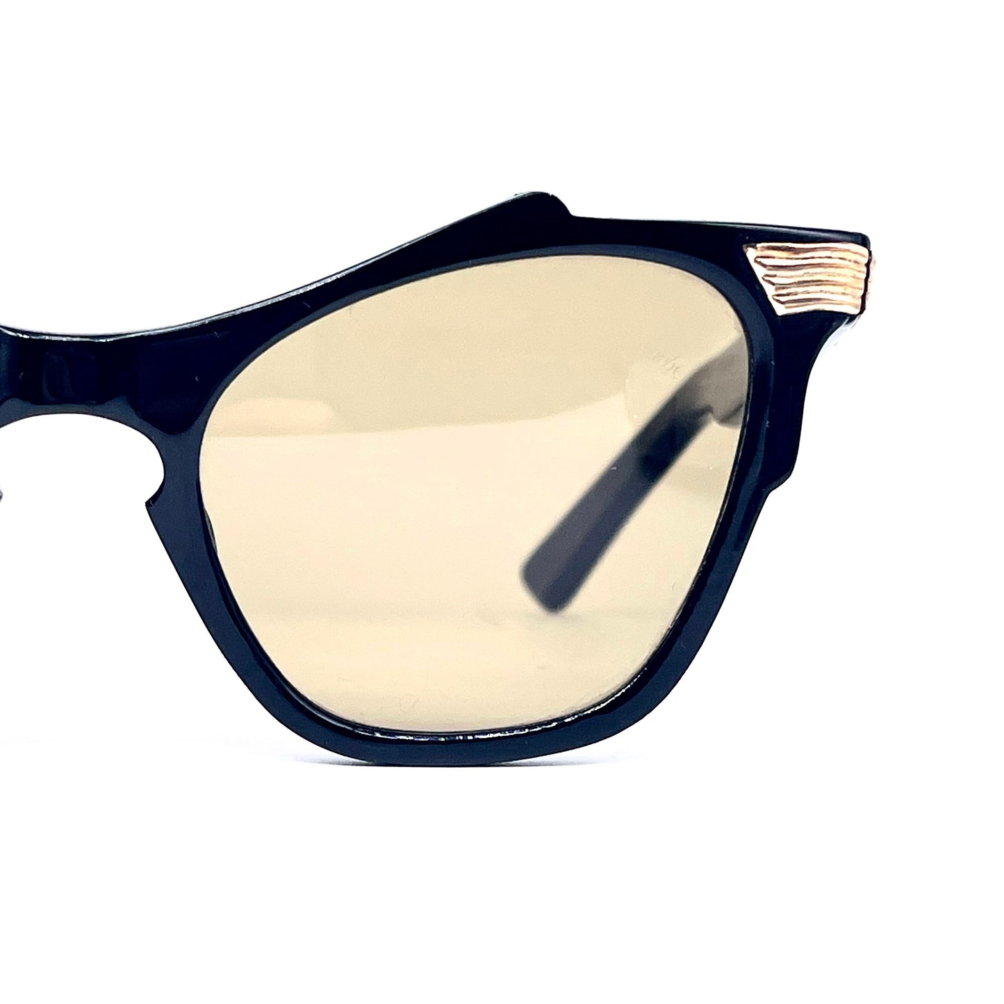 Errebi fancy vintage butterfly cateye sunglasses with carved golden metal hinges, NOS 50s Italy