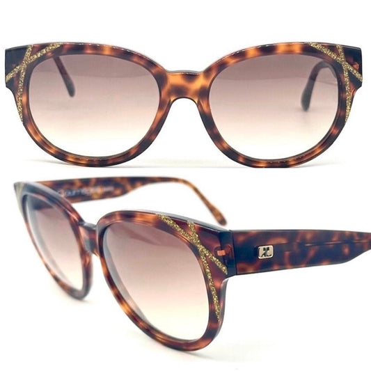 Courreges 8710 tortoise oversized sunglasses w golden sparks striped details, NoS 80s France