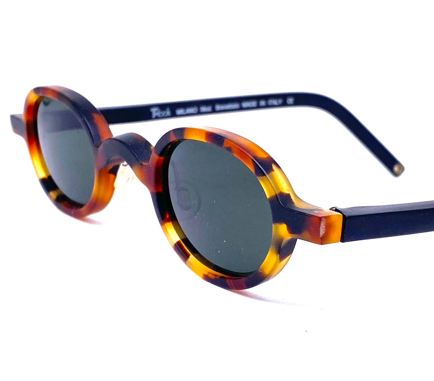 T-Look Milano Tattoo coolest small oval retro-Victorian style tortoise sunglasses w patent pierced temples, NoS 90s Italy