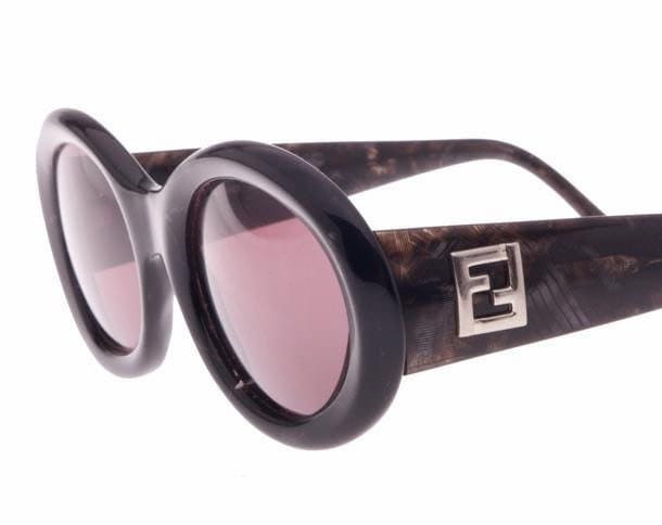 Fendi SL7555 classy black pearl F silver logo oval sunglasses, Italy 80s NOS