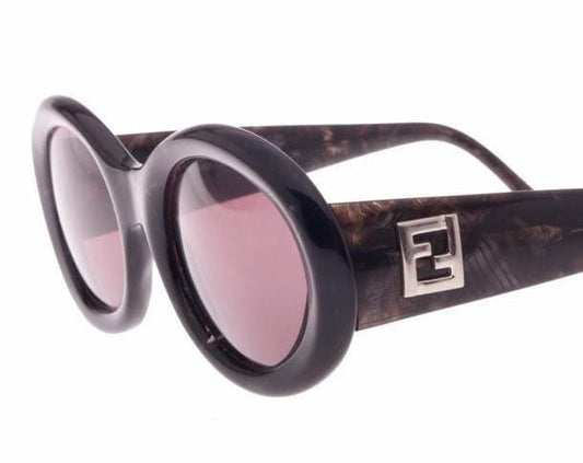 Fendi SL7555 classy black pearl F silver logo oval sunglasses, Italy 80s NOS