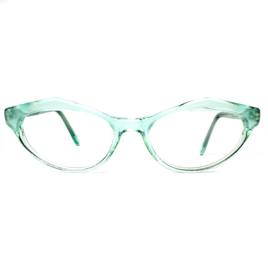 Michel Klein for Jean Lempereur light cyan coloured cello eyeglasses frames with pointing browline design, NOS 1980s Made in France