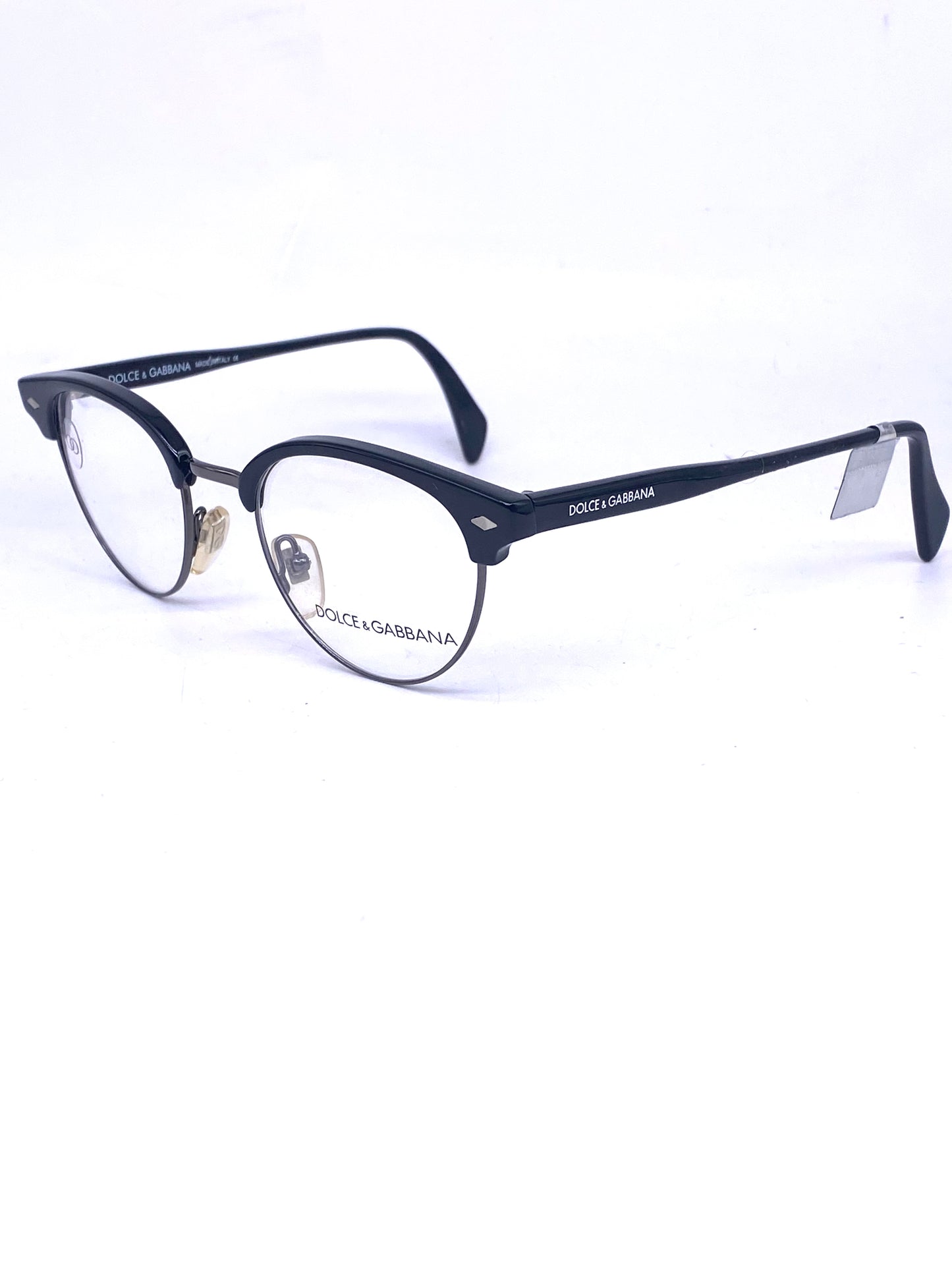 Dolce & Gabbana 900 pantos club-master style silver / black browline eyeglasses frames, NOS 90s Italy