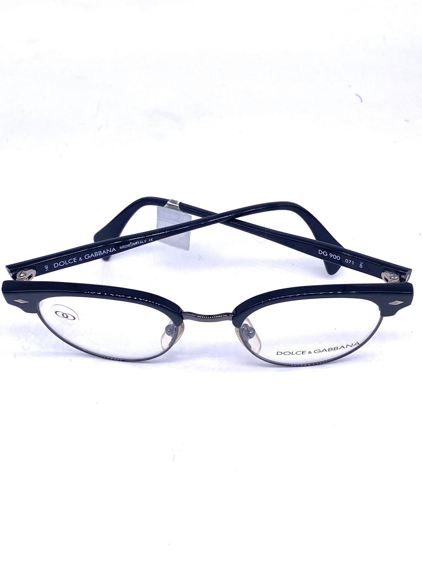 Dolce & Gabbana 900 pantos club-master style silver / black browline eyeglasses frames, NOS 90s Italy